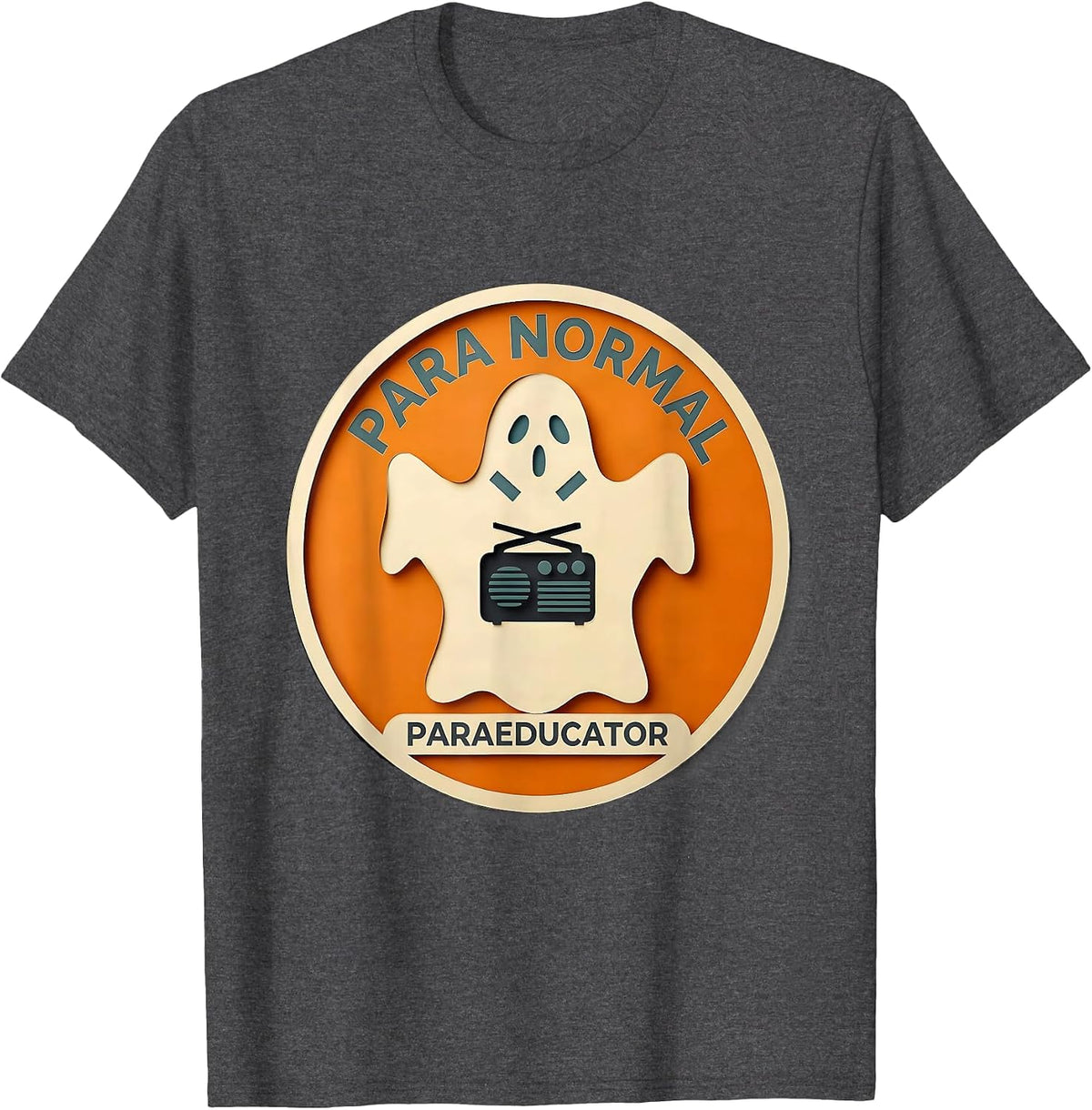 Men's Para Normal Paraeducator Paper Cutout Ghost Halloween T-Shirt - Dark Heather Grey
