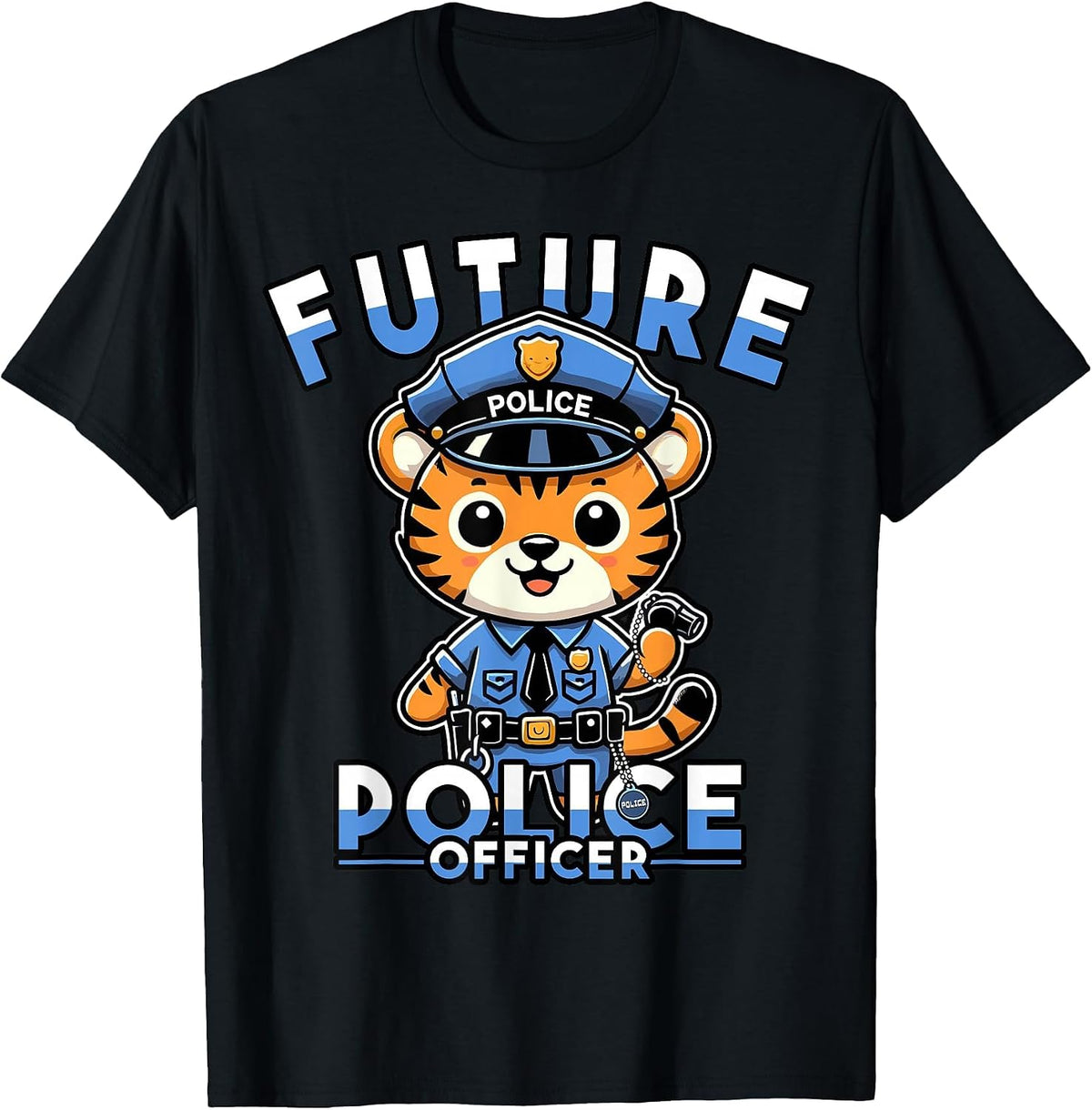 Future Police Officer Graphic for Kids, Young Law Enthusiast T-Shirt - Black