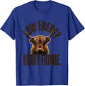Low Energy, Heavy Fringe Funny Highland Cow Character T-Shirt - Royal Blue