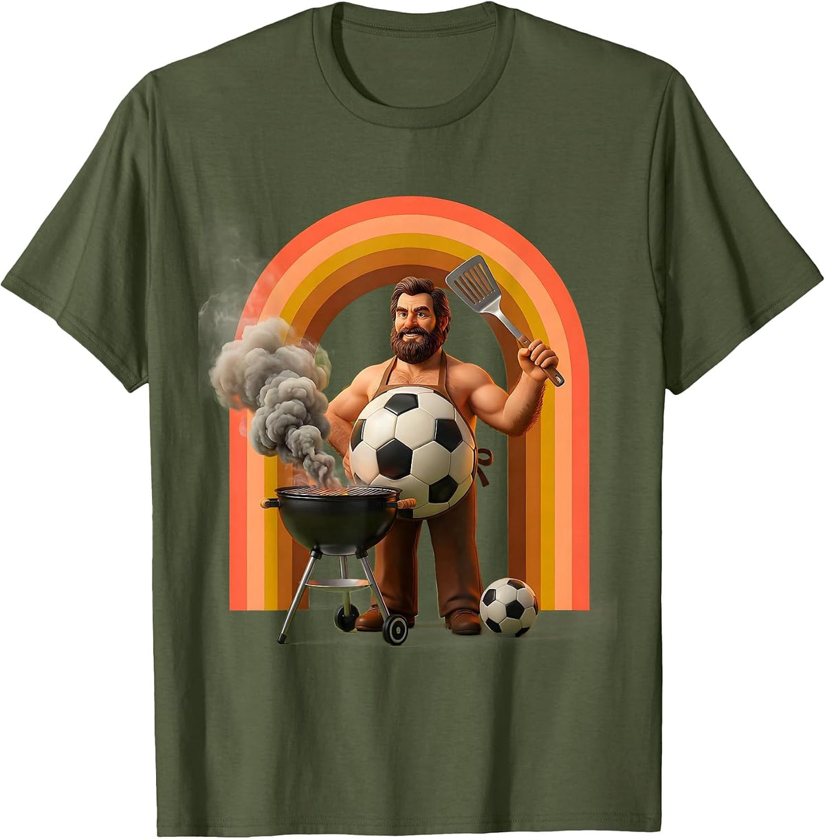Soccer Dad Grilling Apron Graphic Tee T-Shirt - Olive Green