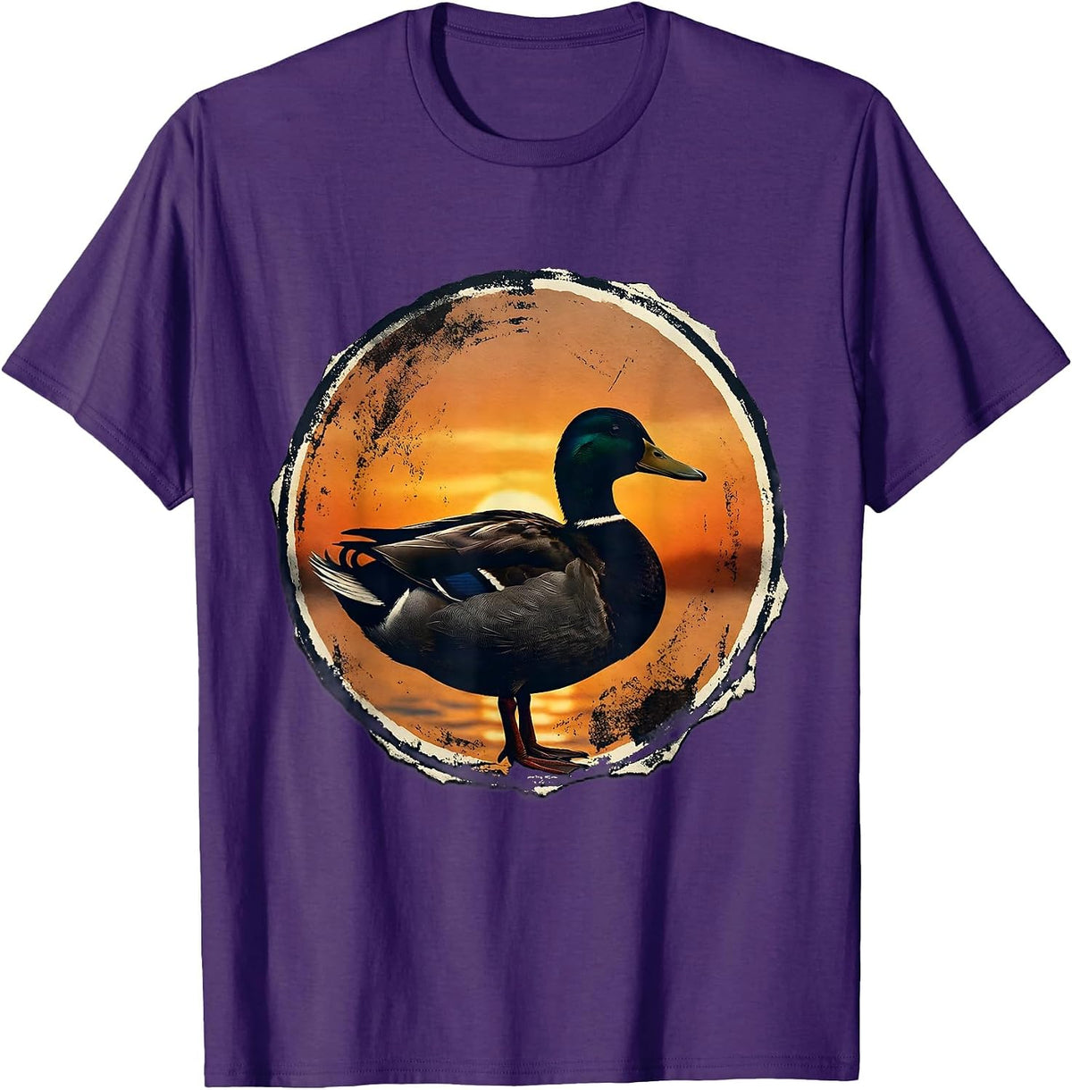 Men's Duck Silhouette Sunset Nature Graphic T-Shirt - Purple