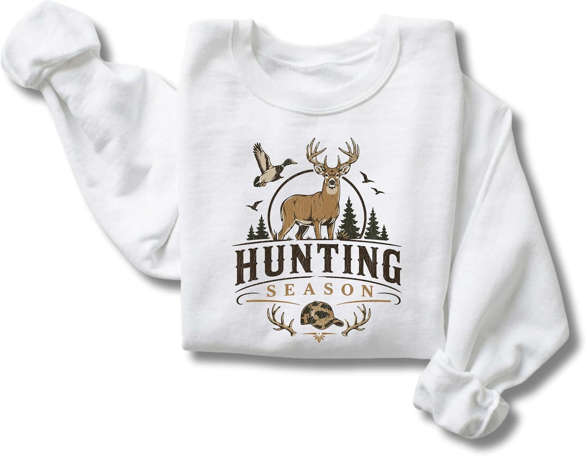 FITIN Hunting Season Whitetail Deer Duck Outdoors Graphic Sweatshirt - White