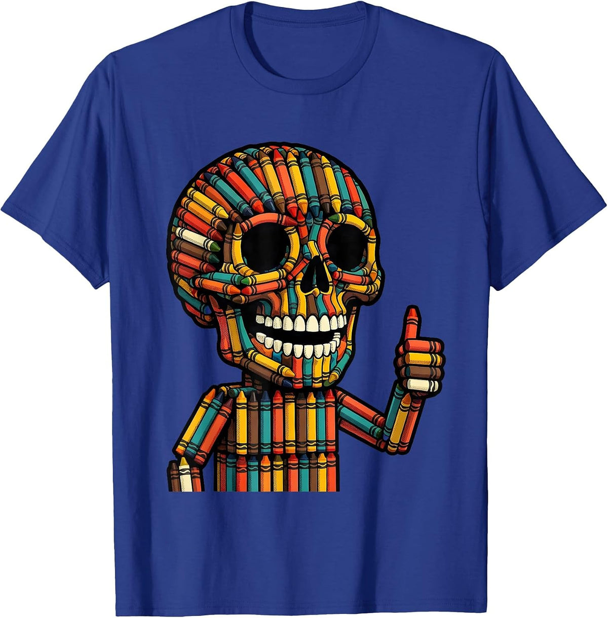Crayon Skull Colorful Art Illustration T-Shirt - Royal Blue