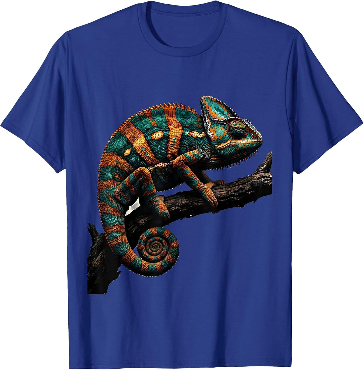 Chameleon on Branch Colorful Animal Kingdom Design T-Shirt - Royal Blue