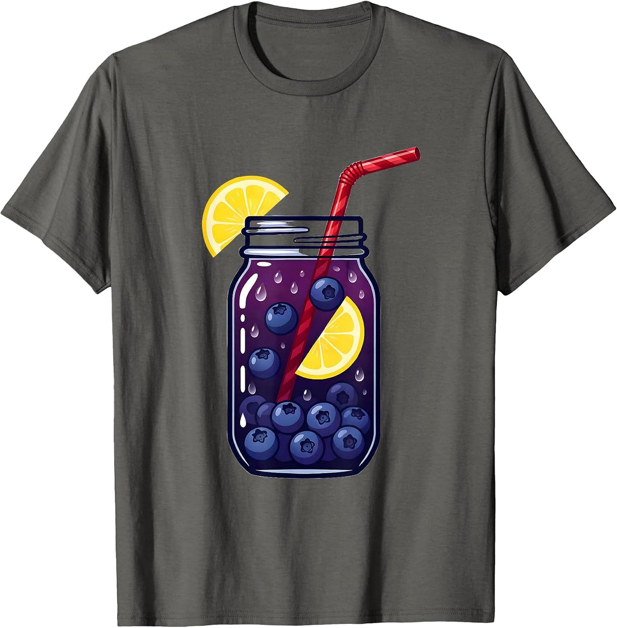 Men's Blueberry Lemonade Mason Jar Summer Design T-Shirt - Asphalt Grey