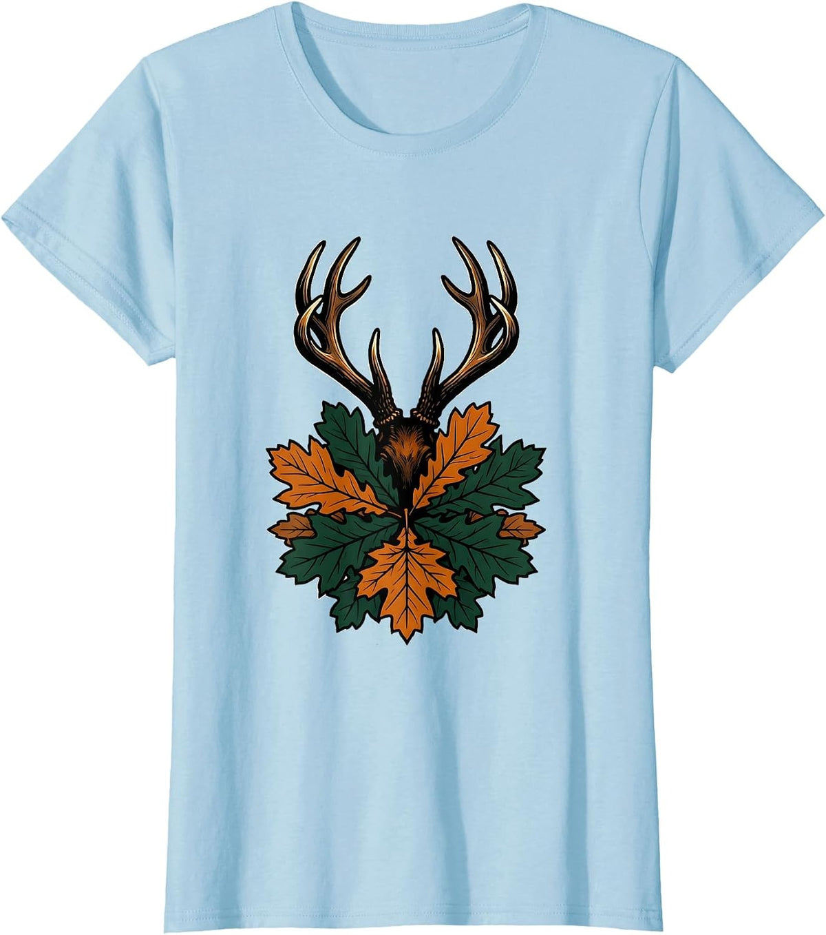 Shed Antler in Autumn Leaves Hunting Design T-Shirt - Baby Blue