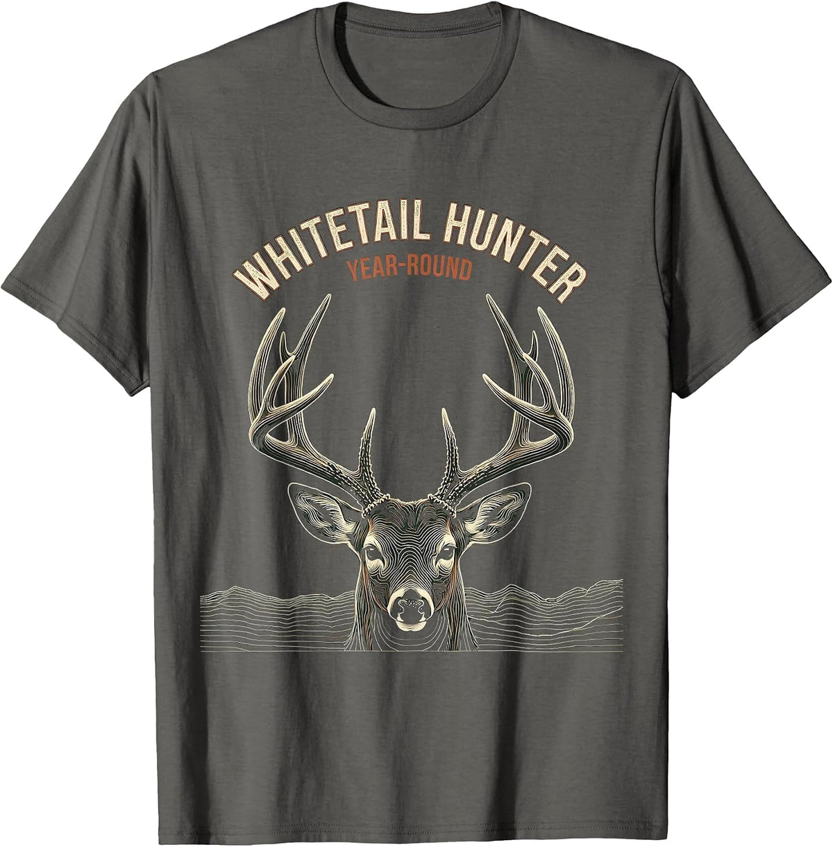Whitetail Hunter, Year-Round Topographic Contour Antler T-Shirt - Asphalt Grey
