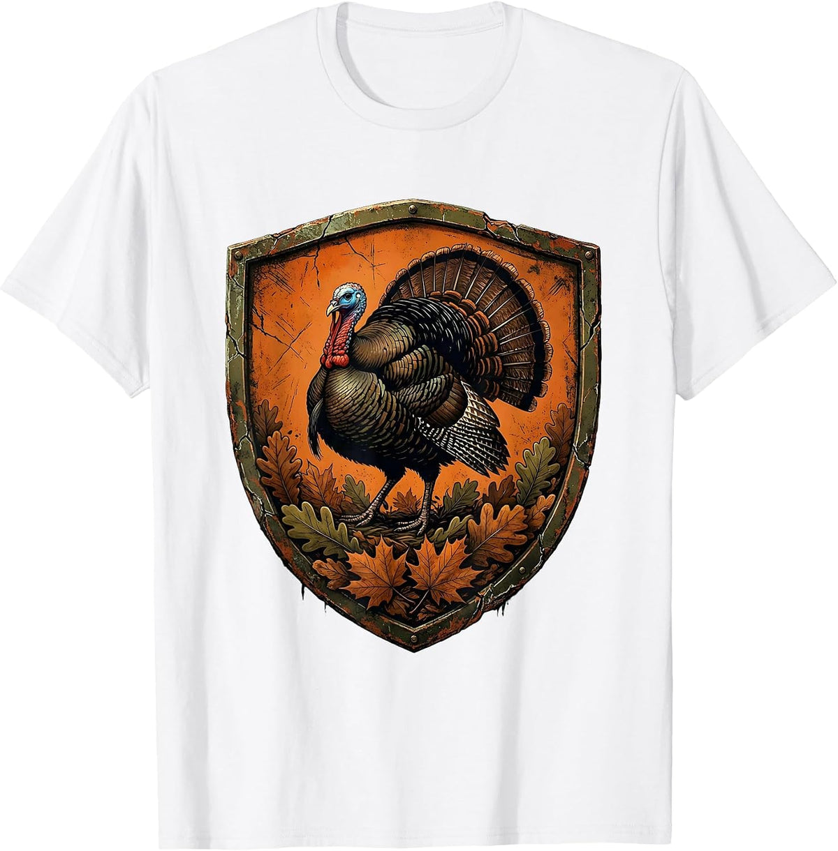 Men's Camo Turkey Striding Through Autumn Leaves T-Shirt - White