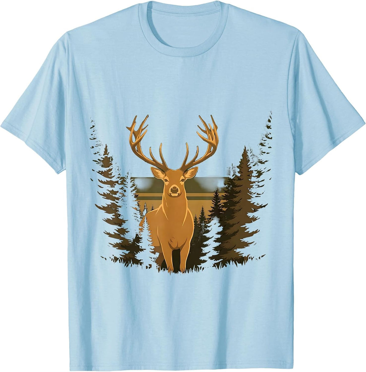 Buck Silhouette Camo Antler Treeline Design T-Shirt - Baby Blue