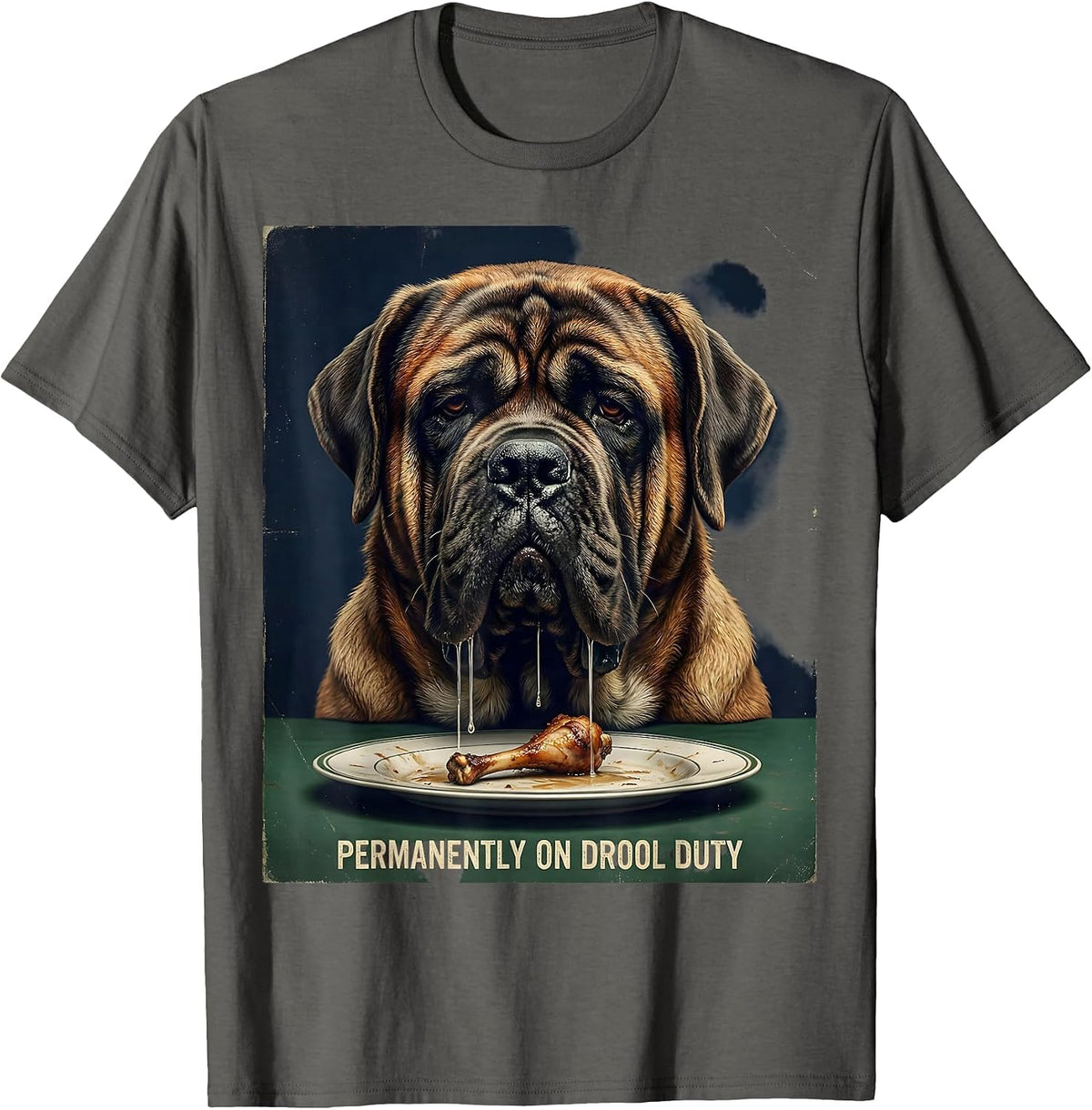 Men's Permanently On Drool Duty Vintage Funny Dog Mom Dog Dad T-Shirt - Asphalt Grey