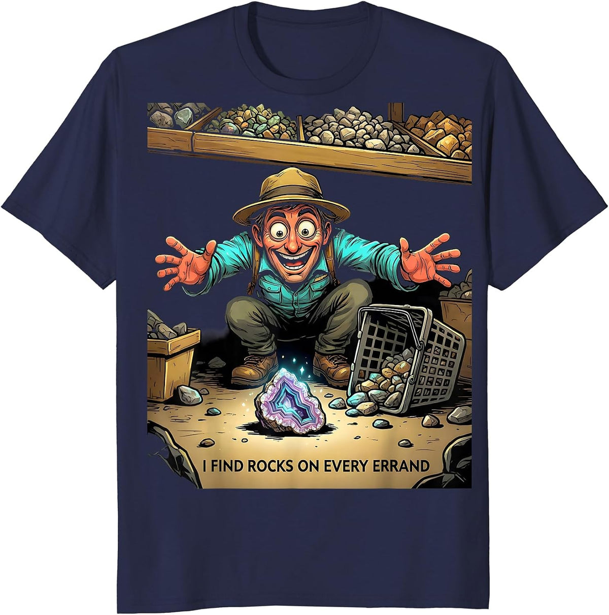 Men's I Find Rocks On Every Errand Funny Rock Collector Geology T-Shirt - Navy Blue
