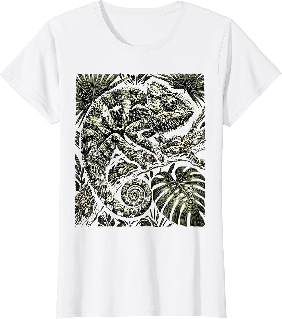 Women's Chameleon on Jungle Branch Illustration T-Shirt - White