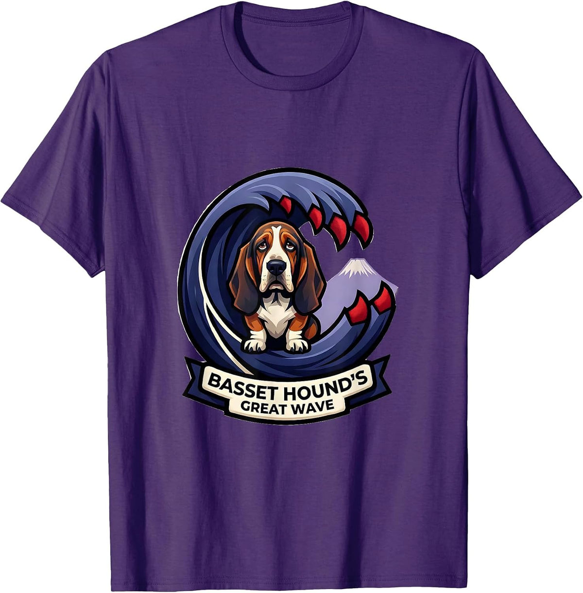 Basset Hound's Great Wave Vintage Japanese Art Dog Lover T-Shirt - Purple