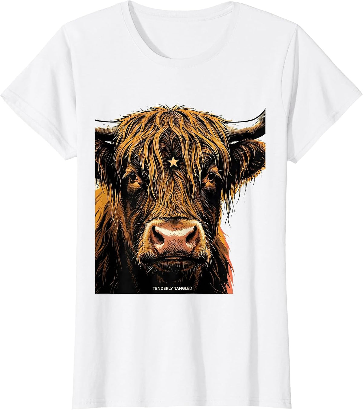 Tenderly Tangled Cute Highland Cow Funny Animal Lover T-Shirt - White