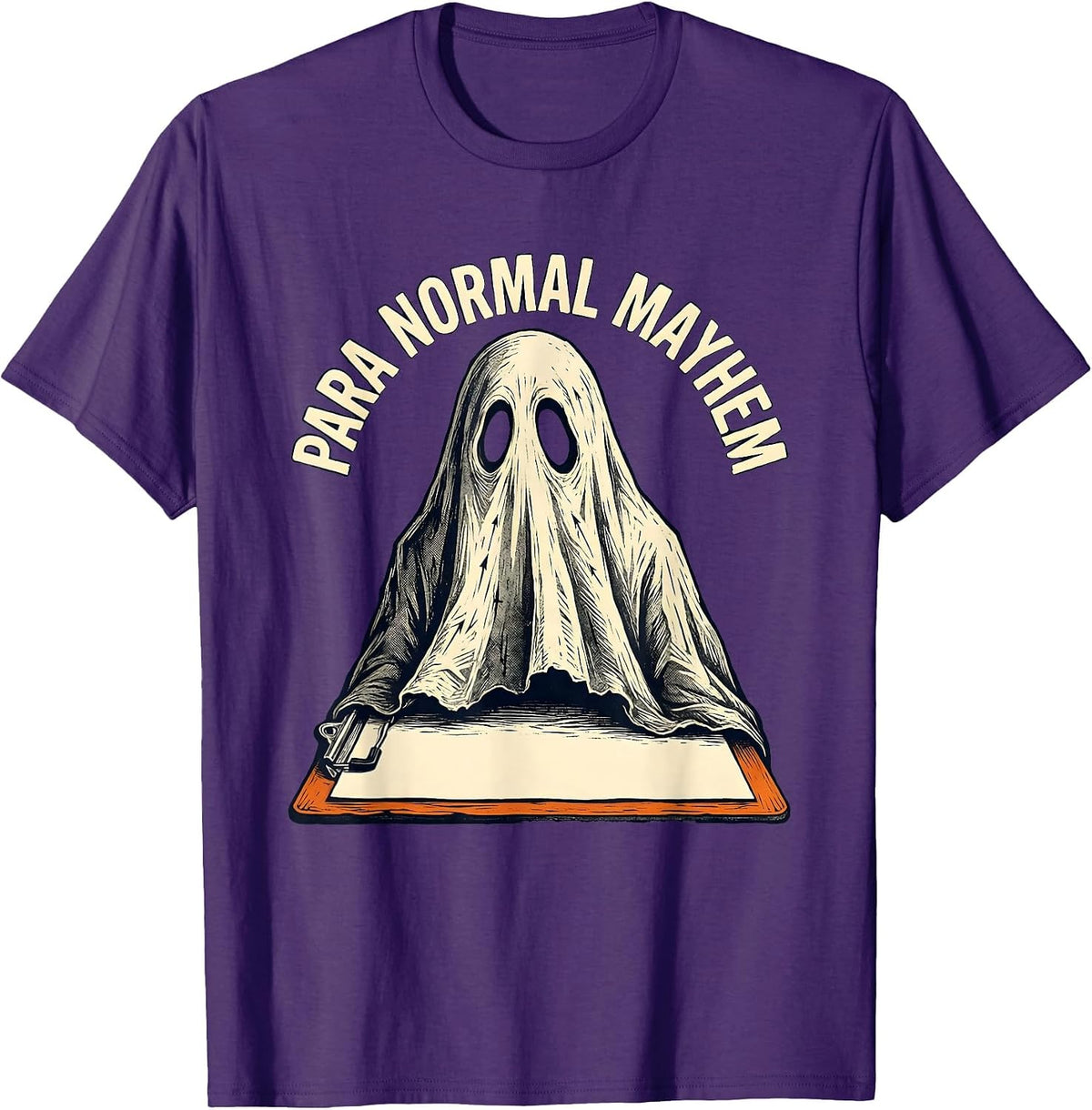 Men's Para Normal Mayhem Linocut Ghost Paraeducator Halloween T-Shirt - Purple