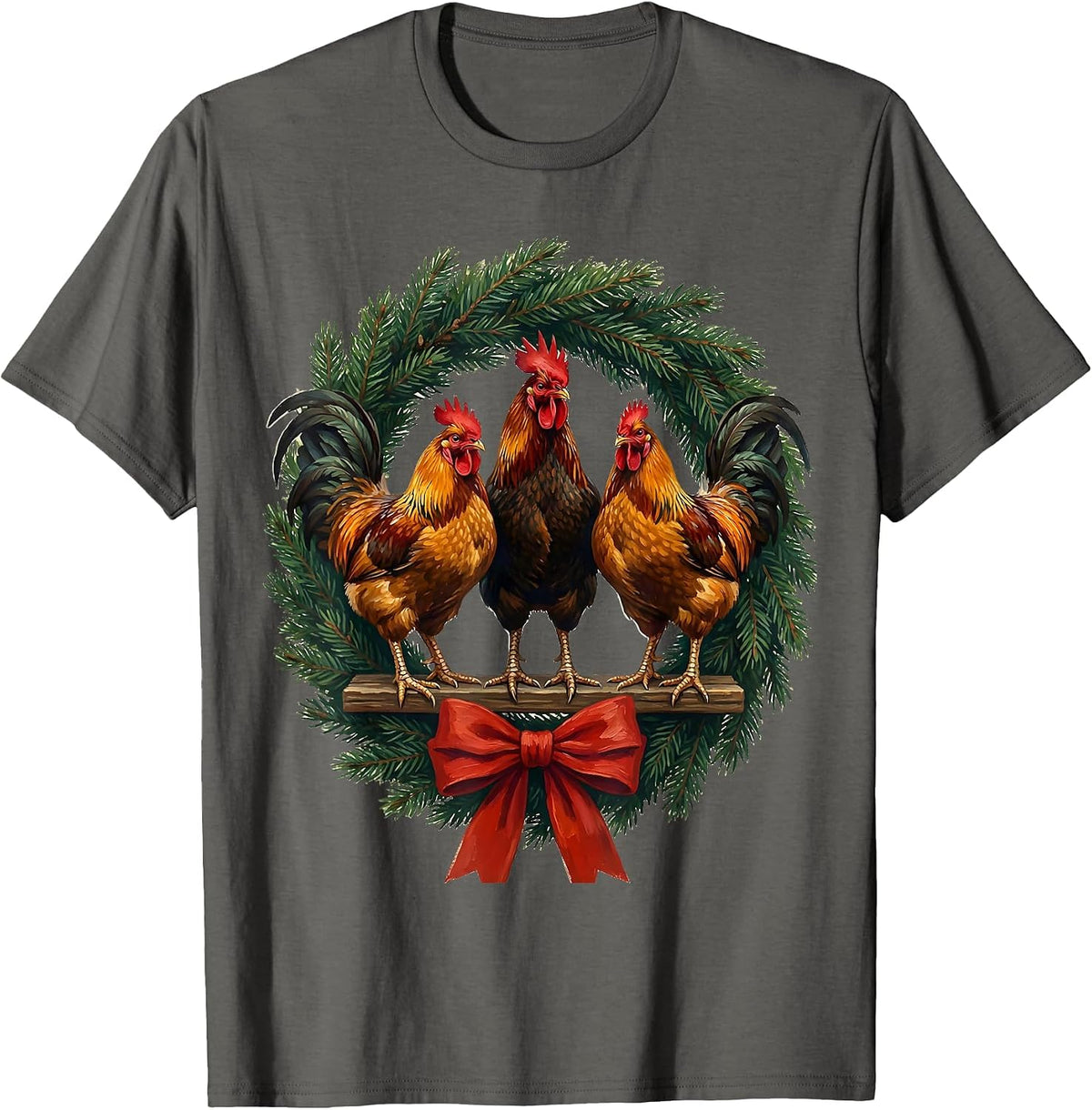 Chickens Wreath Christmas Humor Farm Animal Lover Gift T-Shirt - Asphalt Grey