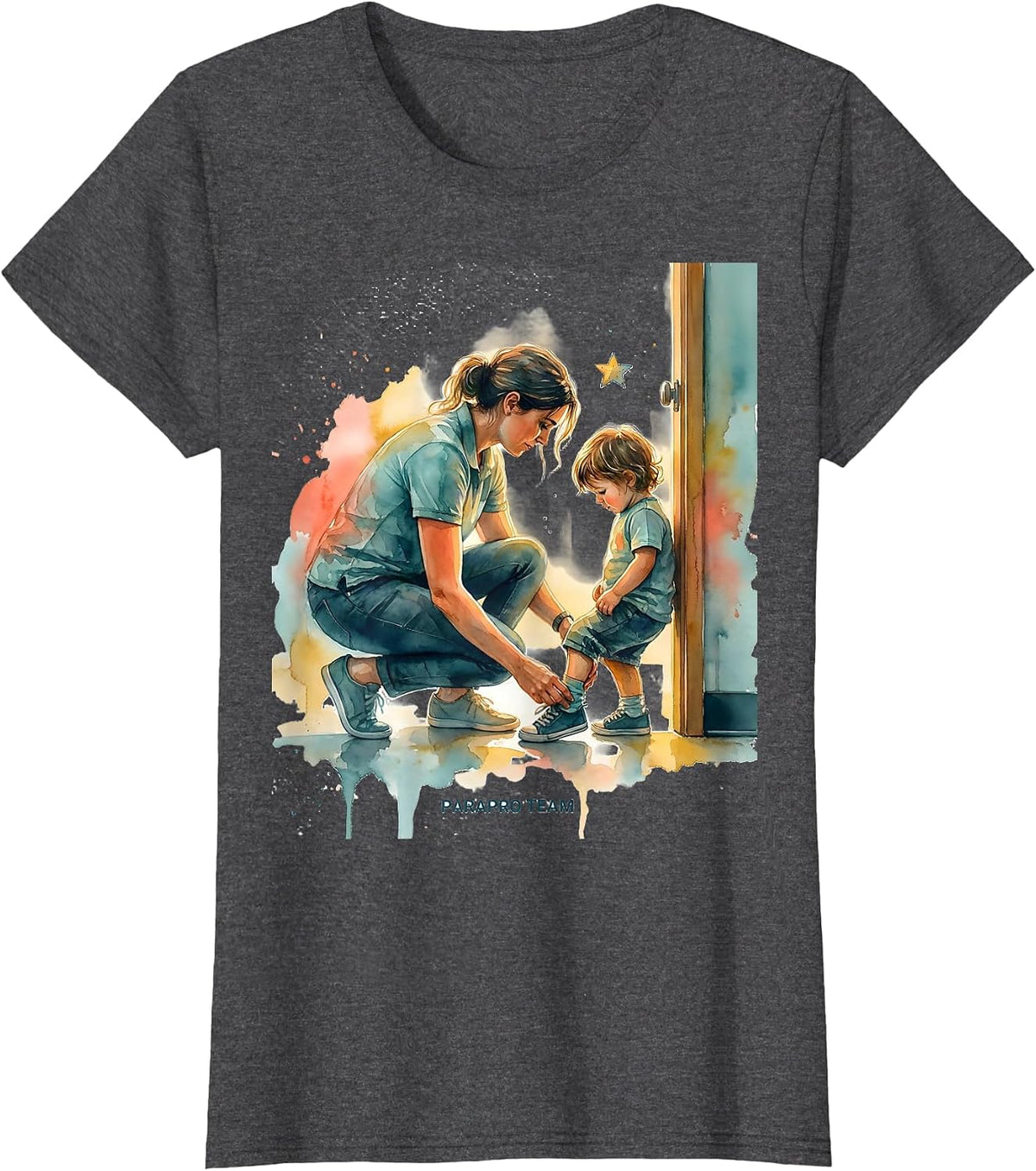 Women's Parapro Team Watercolor Paraeducator Teacher Appreciation T-Shirt - Dark Heather Grey