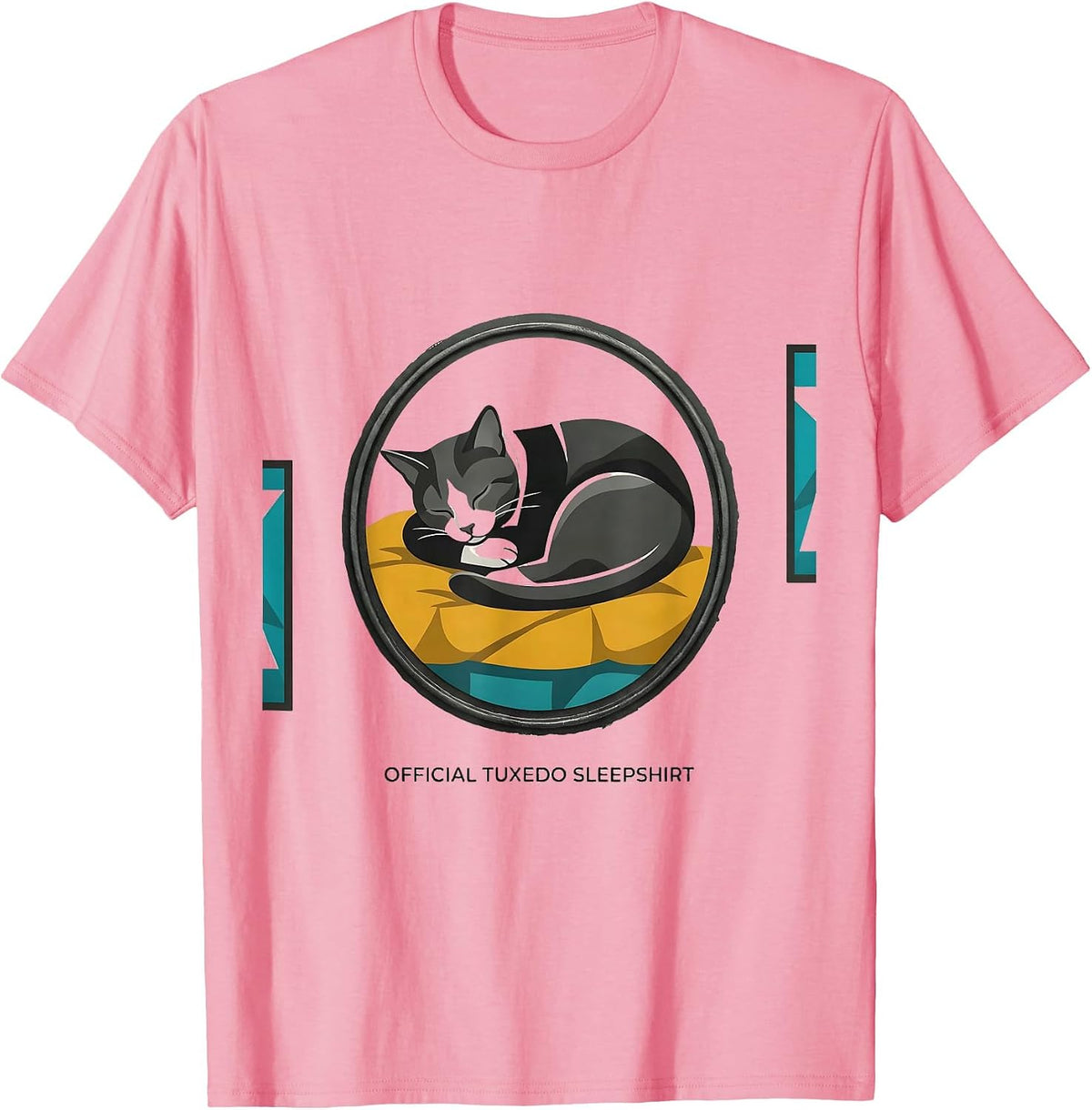 Men's Official Tuxedo Sleepshirt Cute Sleeping Cat Nap Lover T-Shirt - Pink