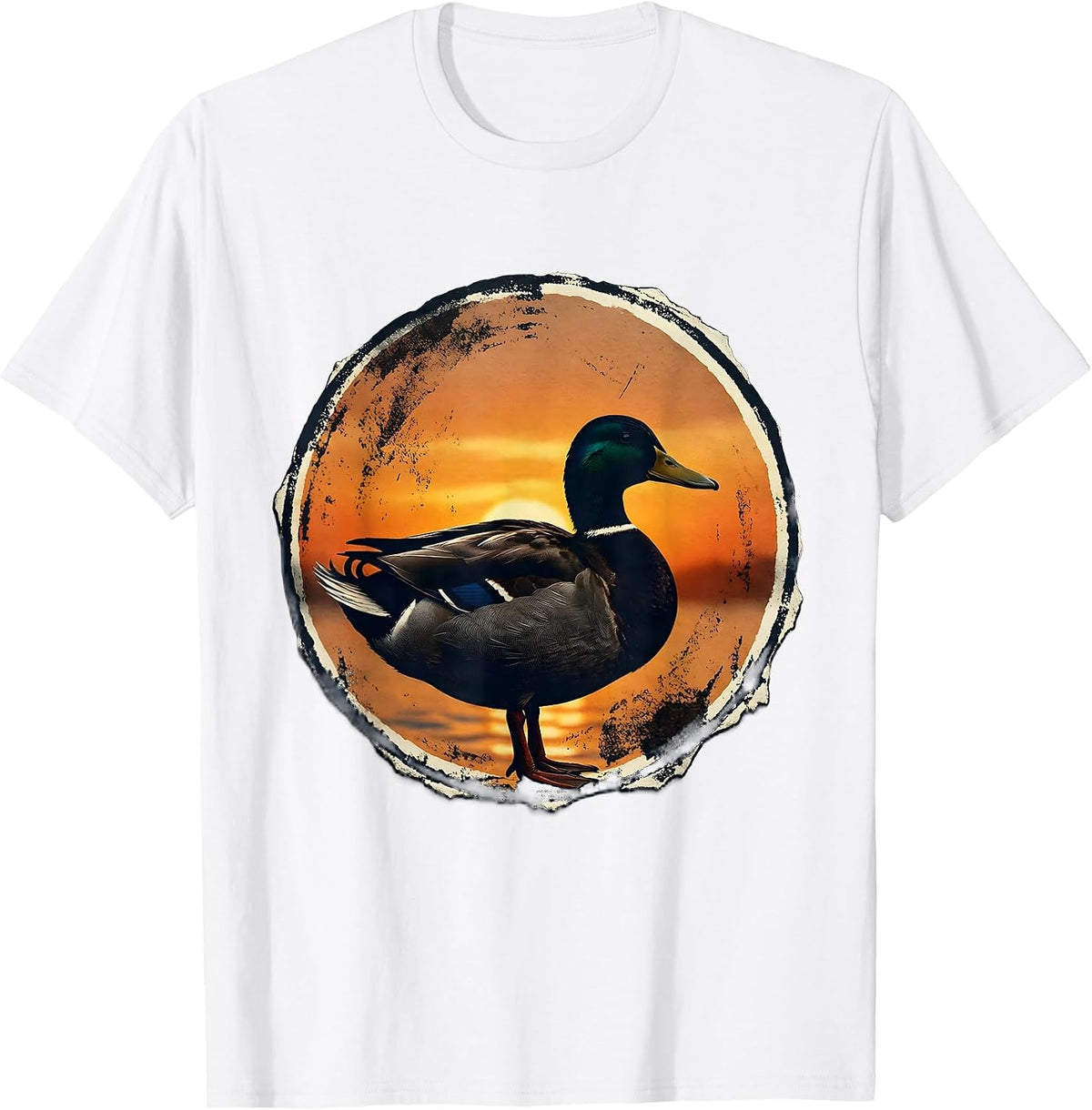 Men's Duck Silhouette Sunset Nature Graphic T-Shirt - White