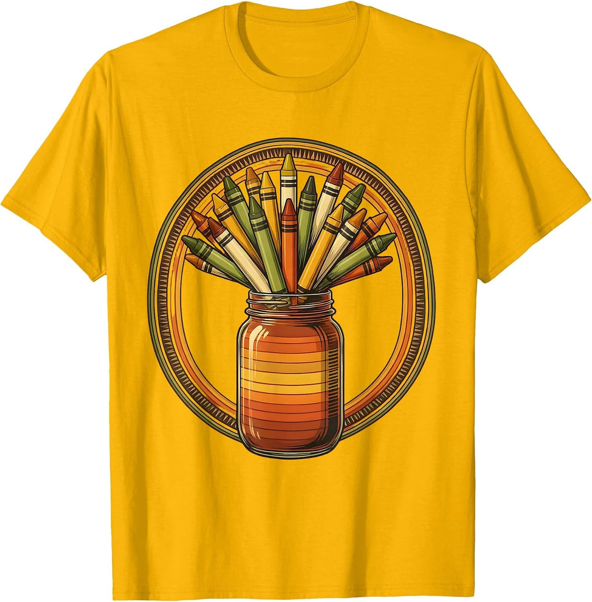 Crayon Bouquet Mason Jar Preschool Teacher Gift T-Shirt - Golden Yellow