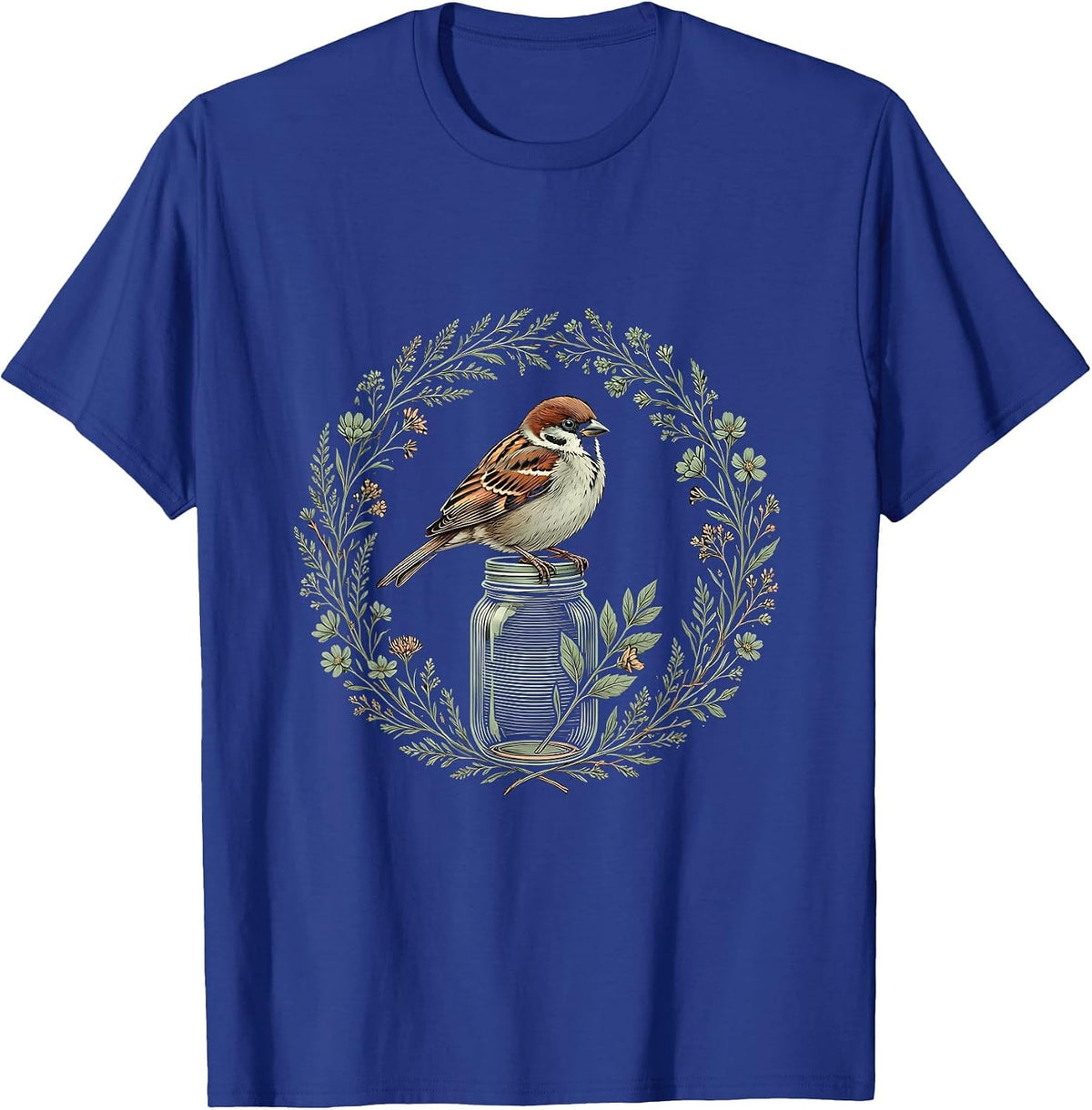 Men's Sparrow on a Mason Jar Faith Inspired Design T-Shirt - Royal Blue