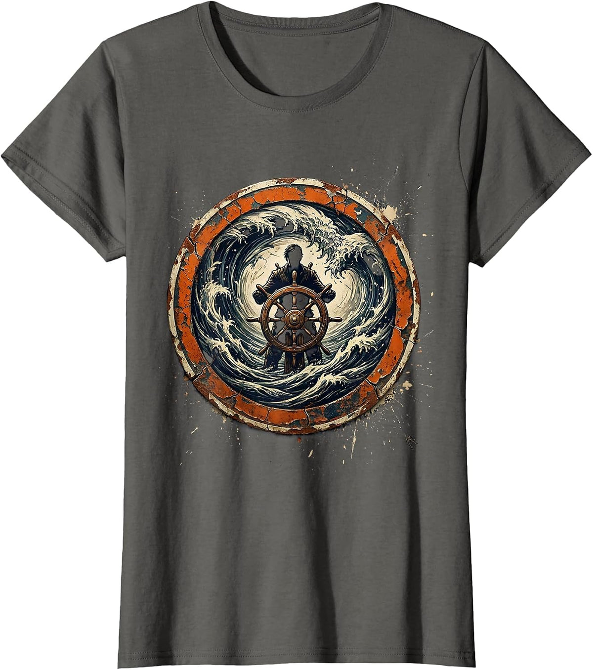 Women's Chaos Coordinator Ship Wheel Whirlpool Graphic T-Shirt - Asphalt Grey