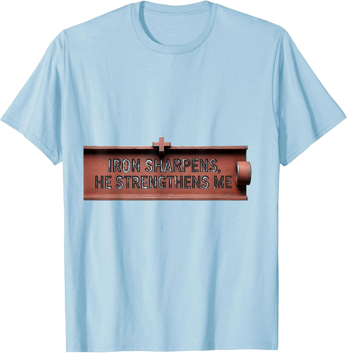 Men's Iron Sharpens He Strengthens Me Minimalist Christian Gym T-Shirt - Baby Blue