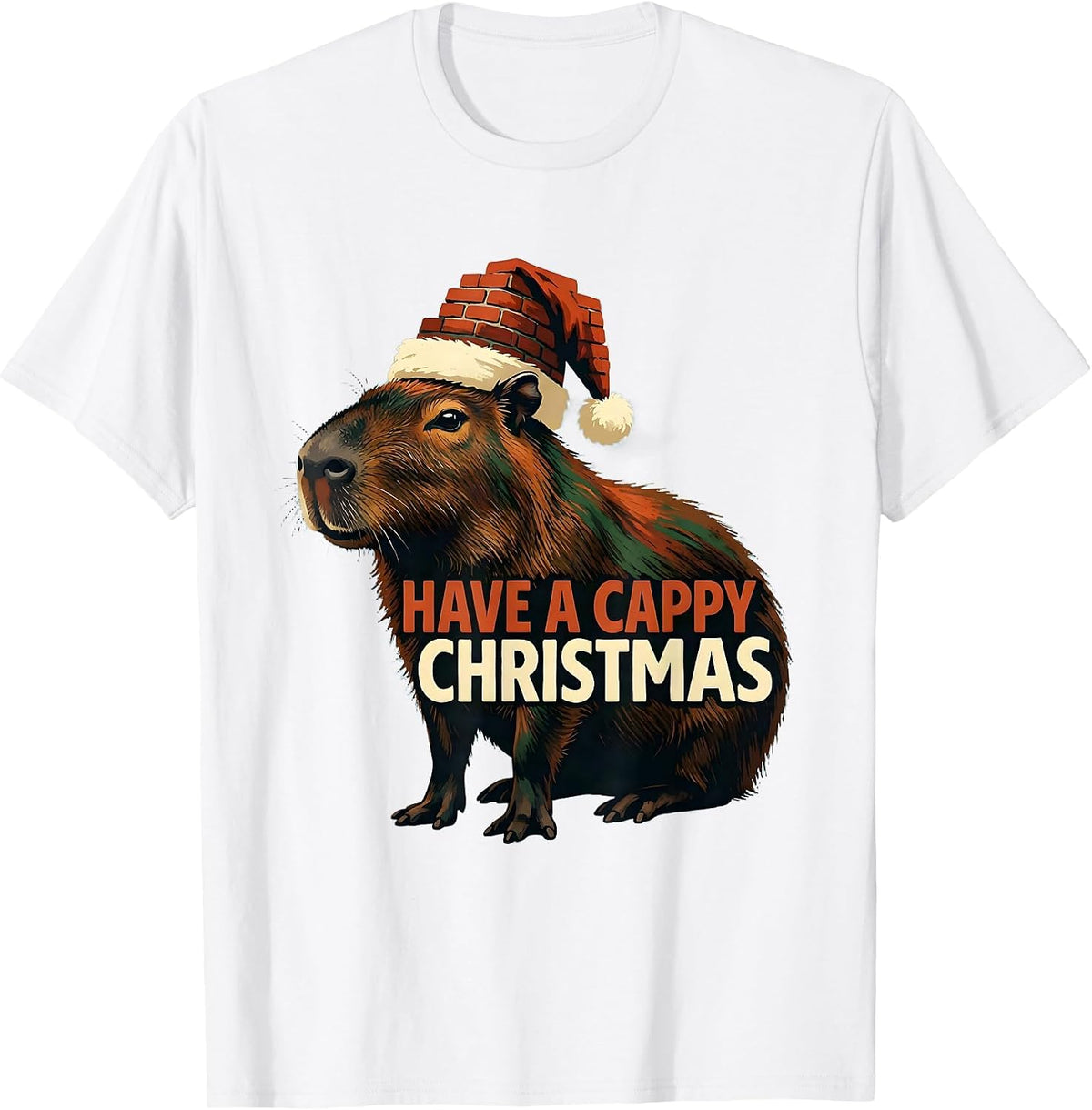 Men's Have a Cappy Christmas Cute Capybara Santa Hat Holiday Humor T-Shirt - White