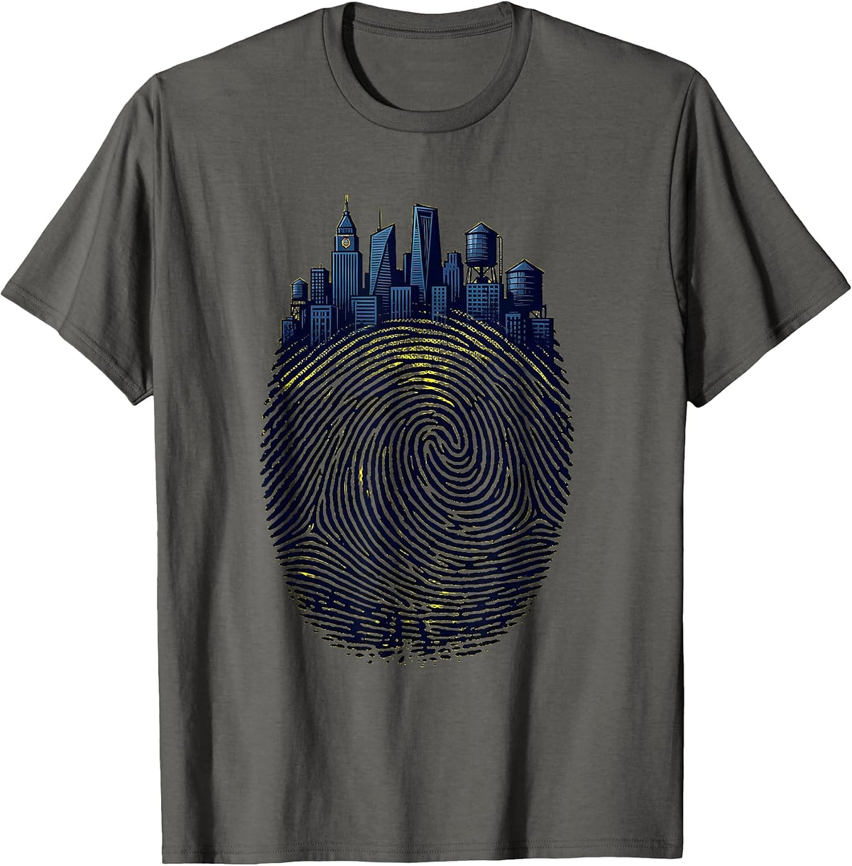Men's Fingerprint City Skyline Urban Identity Design T-Shirt - Asphalt Grey