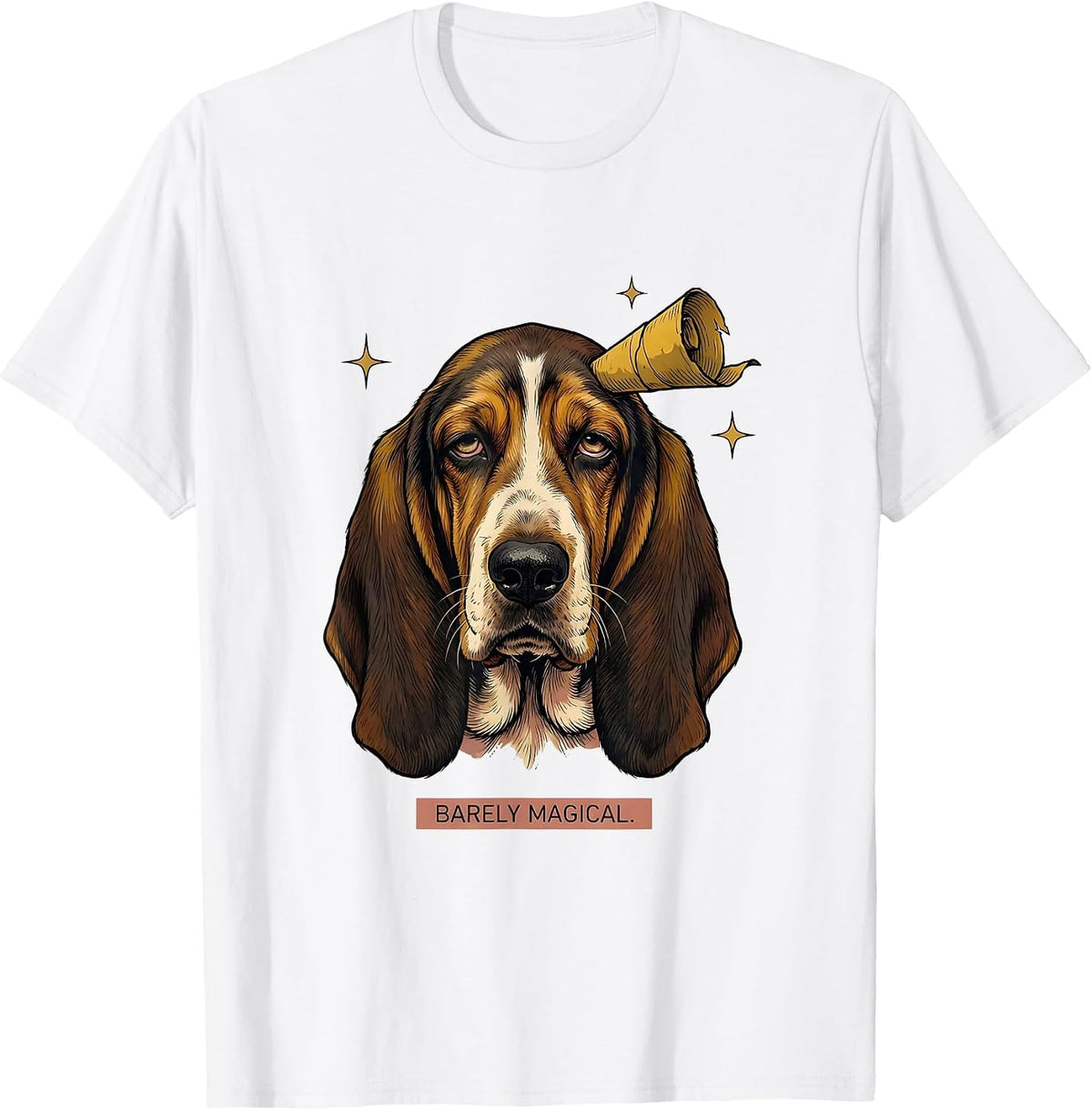 Men's Barely Magical Funny Basset Hound Unicorn Novelty Humor T-Shirt - White