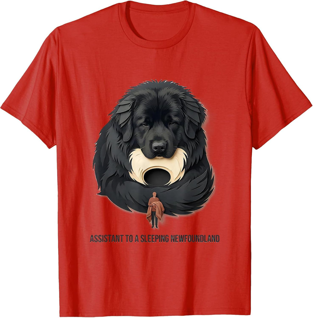 Men's Assistant To A Sleeping Newfoundland Paper-Cutout Dog Lover T-Shirt - Red