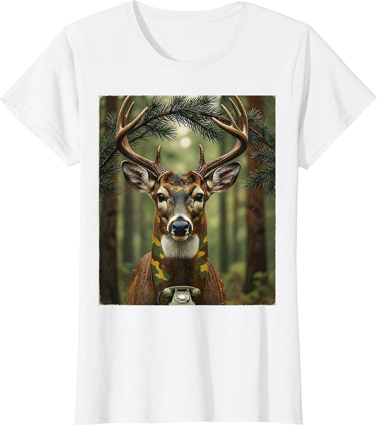 Whitetail Bust Vintage Deer Hunting Camo Dad Humor T-Shirt - White
