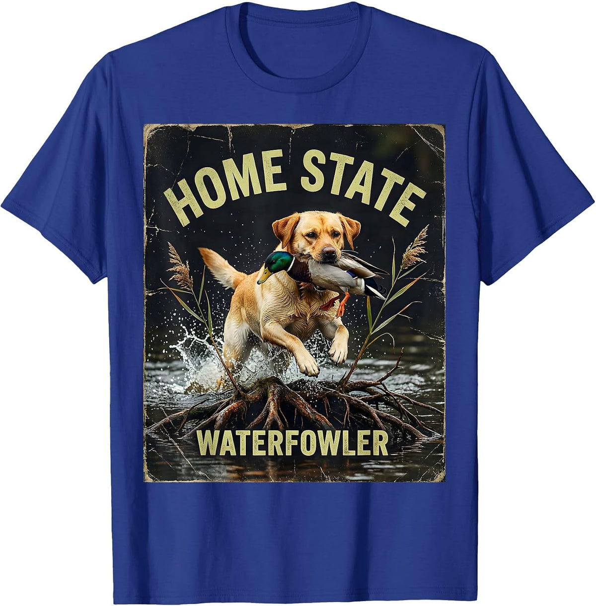 Men's Home State Waterfowler Distressed Labrador Duck Hunting T-Shirt - Royal Blue
