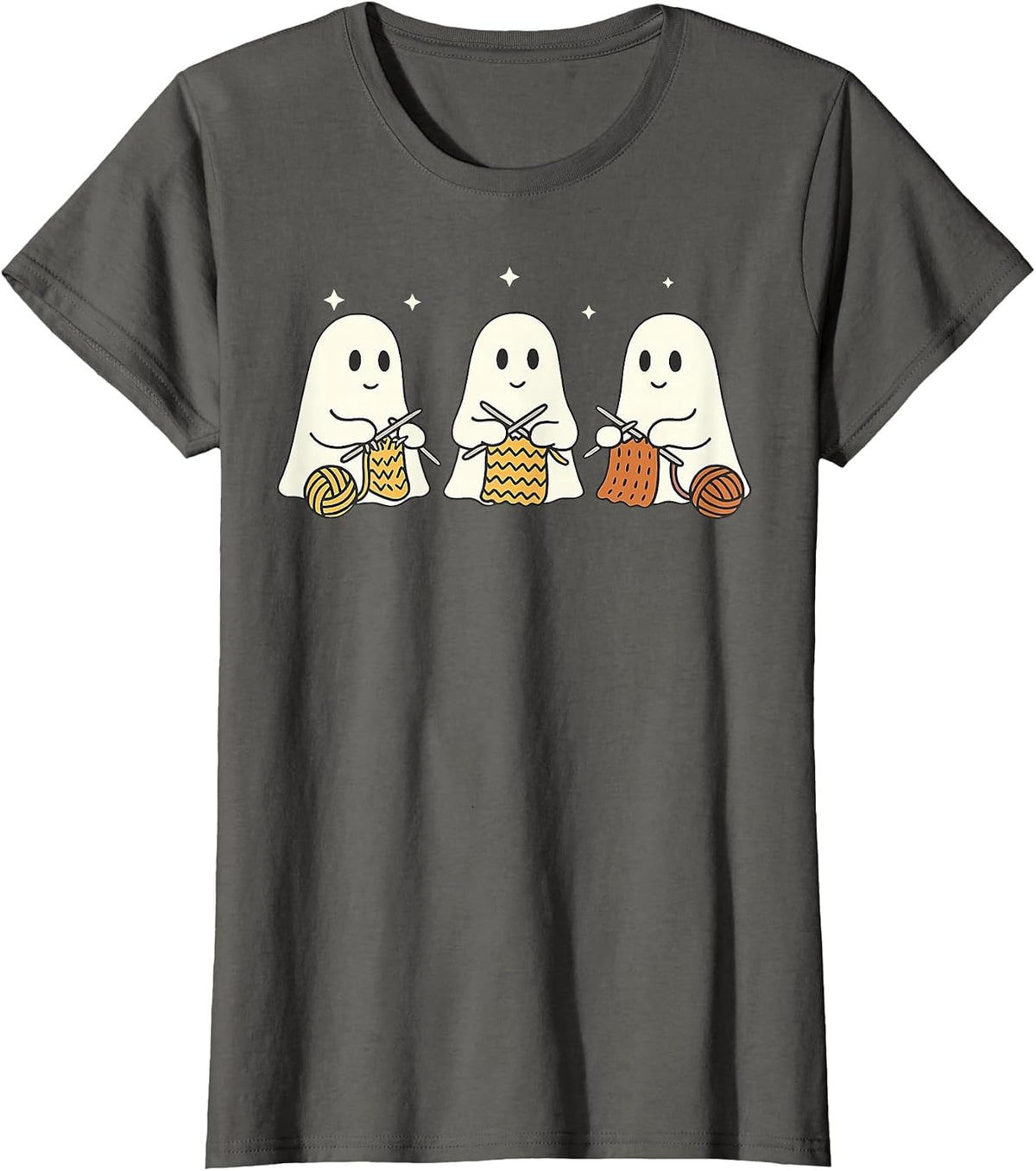 Ghost Knitting Yan Halloween Knitter Craft Mom Knit T-Shirt - Asphalt Grey