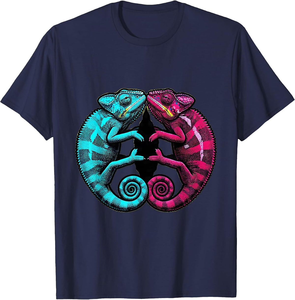 Men's Twin Day Chameleons Mirrored Reflection Design T-Shirt - Navy Blue