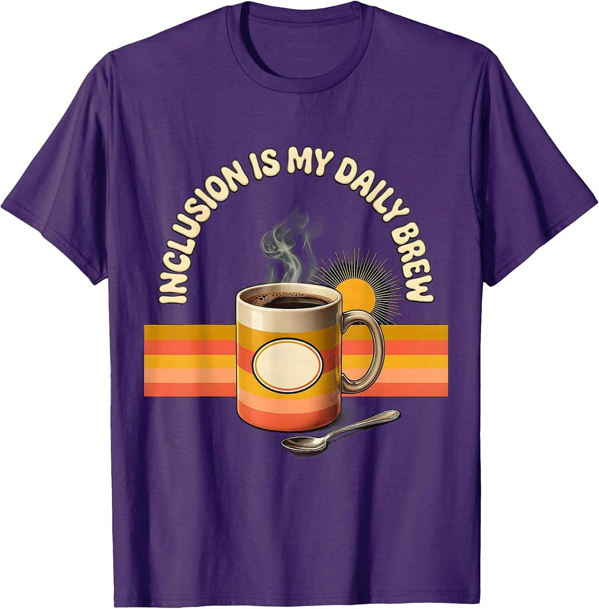 Inclusion Is My Daily Brew Retro 70s Special Education T-Shirt - Purple