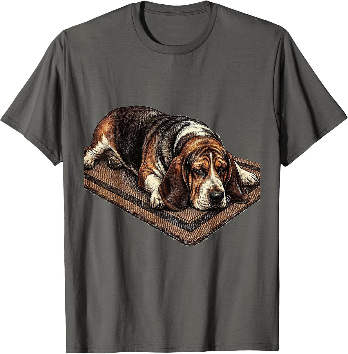 Men's Basset Hound Sprawled Deadpan Humor Dog Lover T-Shirt - Asphalt Grey