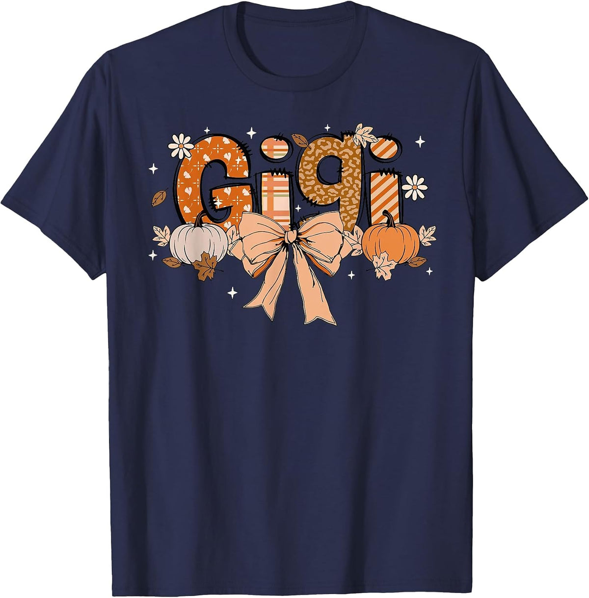 Gigi Pumpkin Fall Coquette Bow Thanksgiving Mom Women T-Shirt - Navy Blue