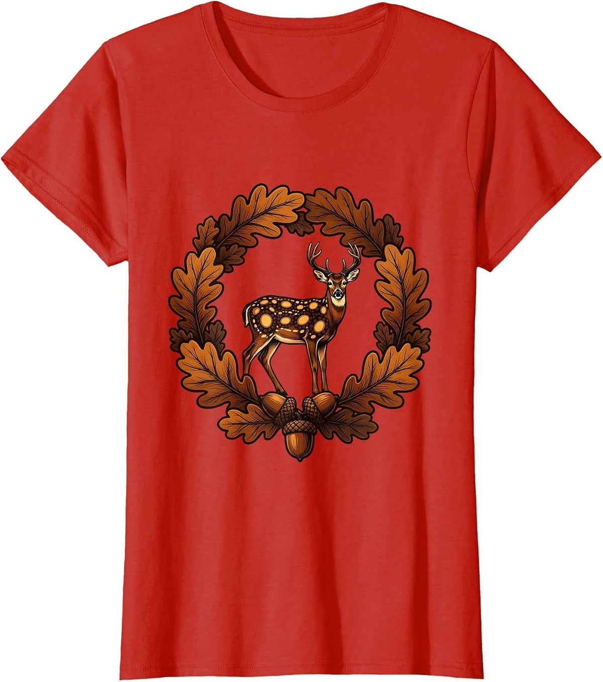 Whitetail Deer Autumn Leaves Camo Wildlife T-Shirt - Red