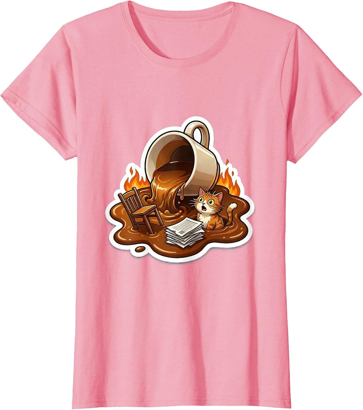 Women's Chaos Coordinator Spilled Coffee Disaster Scene T-Shirt - Pink