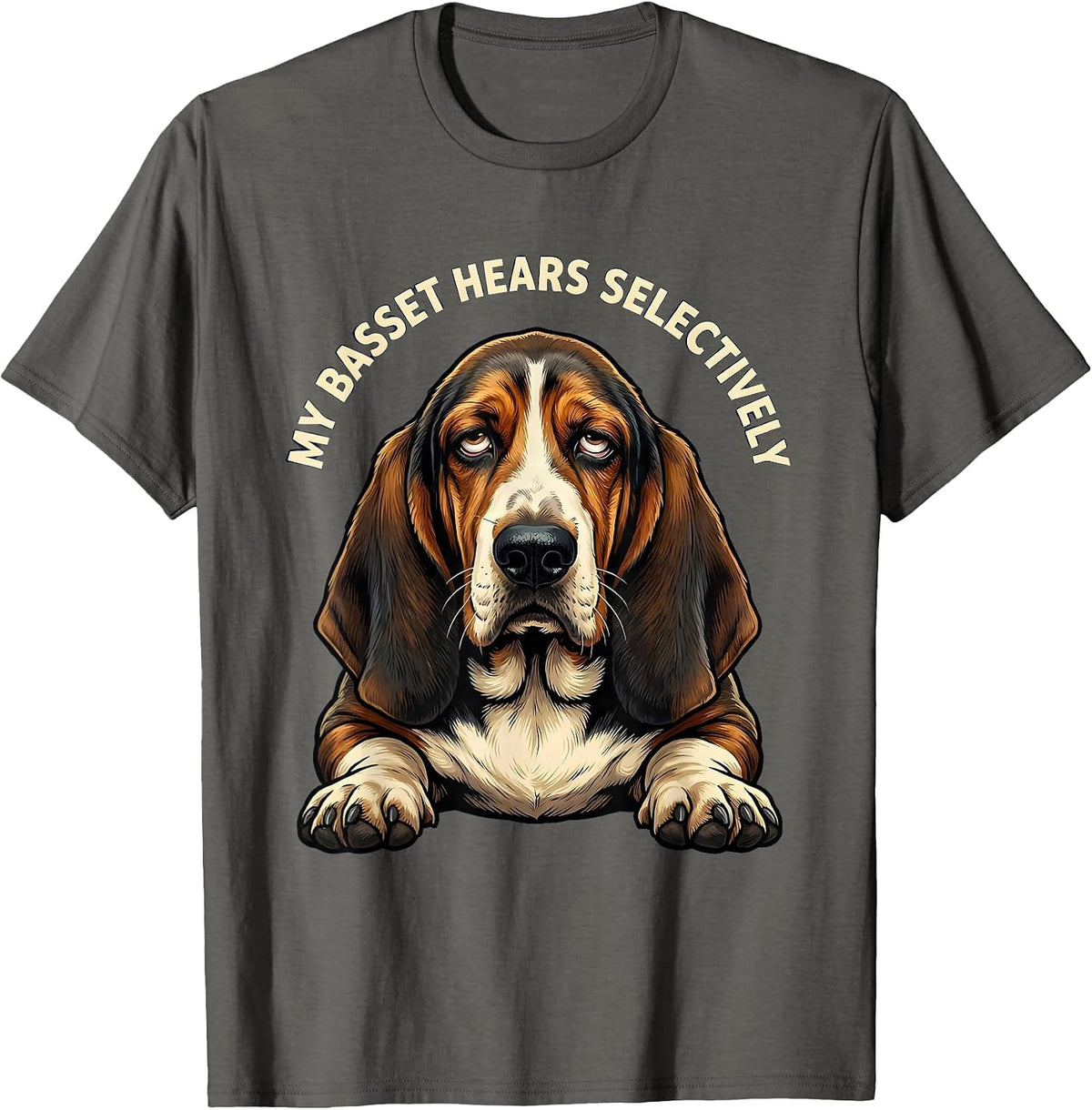 Men's My Basset Hears Selectively Funny Basset Hound Owner Dog T-Shirt - Asphalt Grey