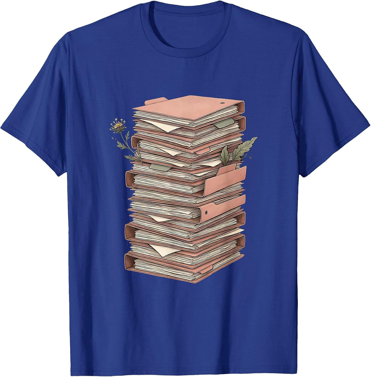 Men's Social Worker Overflowing File Folders Desk Art T-Shirt - Royal Blue