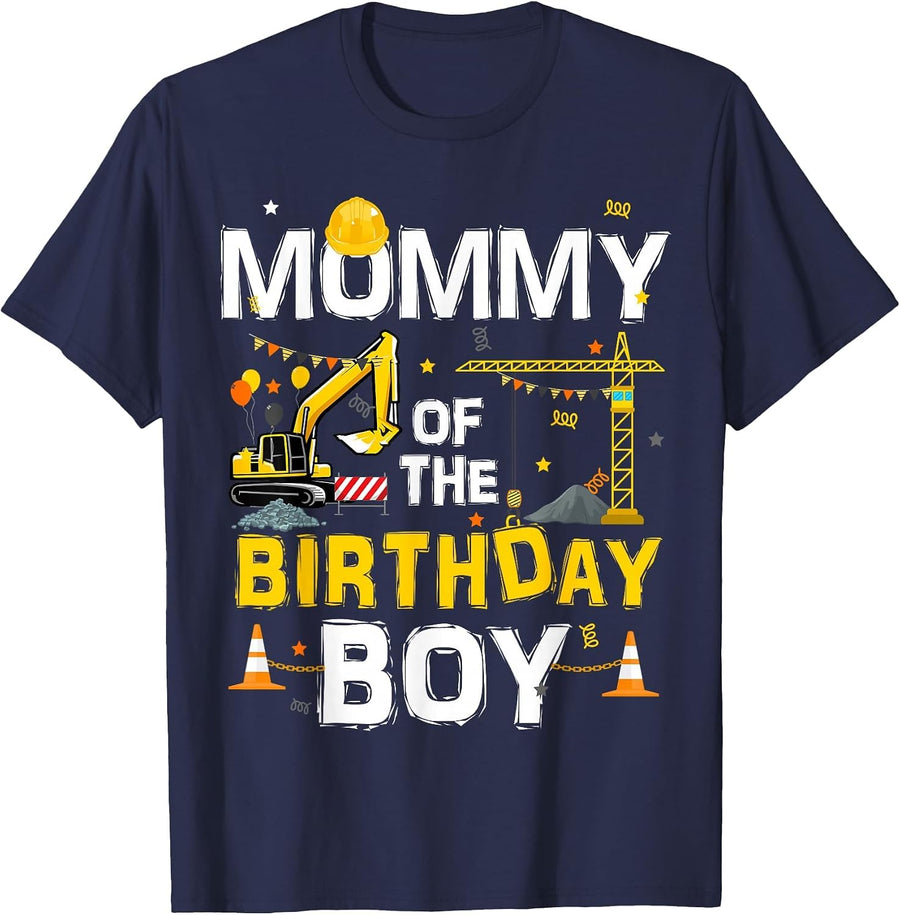 Mommy of The Birthday Boy Matching Construction Crew B-Day T-Shirt - Navy Blue