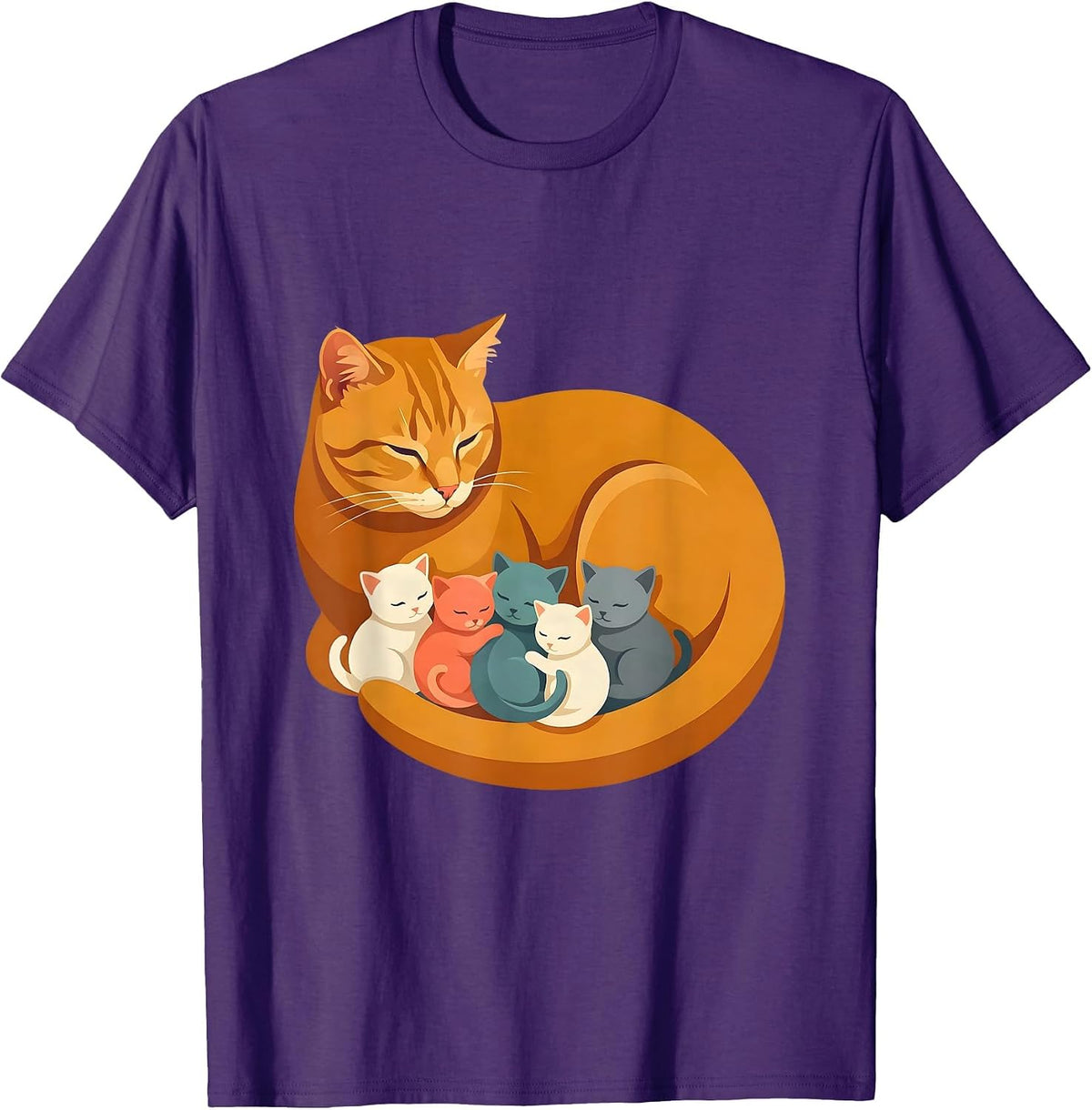 Men's Cat Mom Nursing Kittens Illustration T-Shirt - Purple