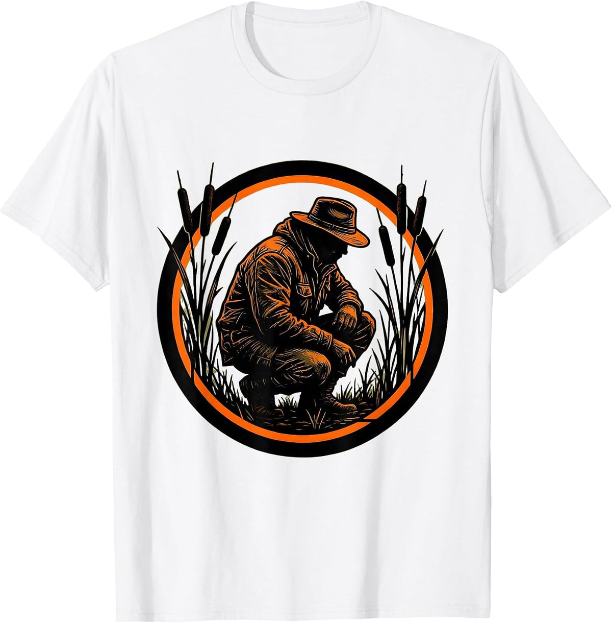 Men's Camo Duck Hunter in Marsh Reeds Illustration T-Shirt - White
