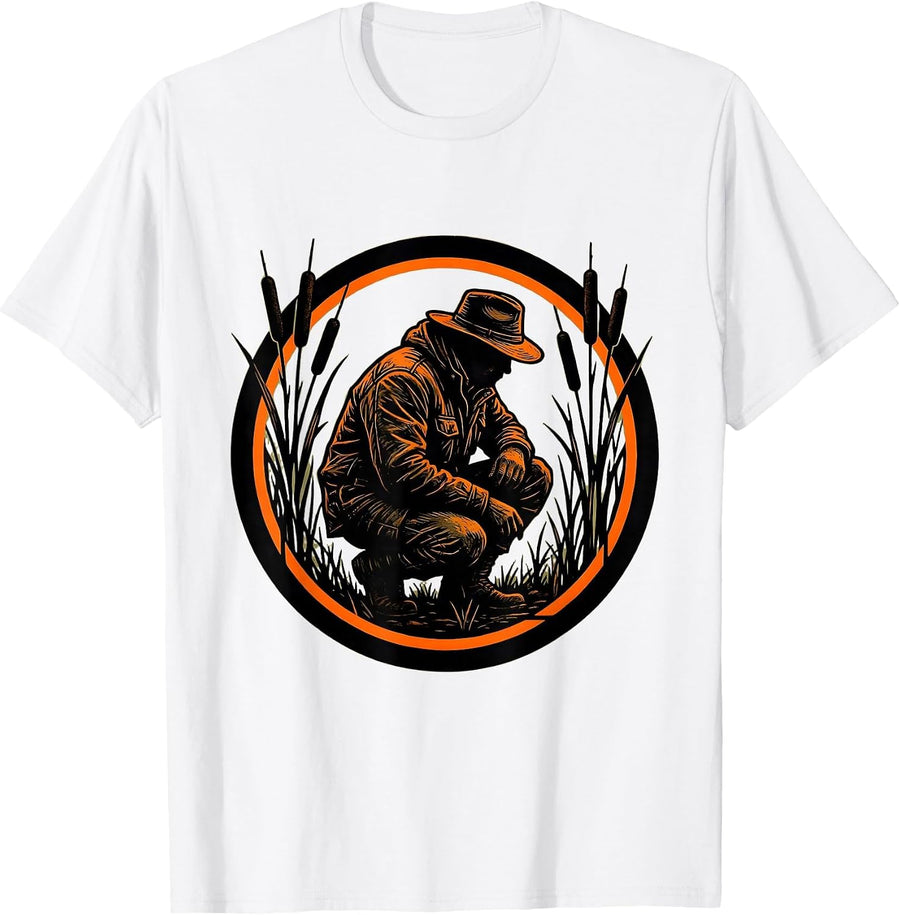 Men's Camo Duck Hunter in Marsh Reeds Illustration T-Shirt - White