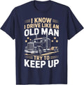 Semi-Trailer Tractor Wheeler Trucking Old Man Trucker T-Shirt - Navy Blue
