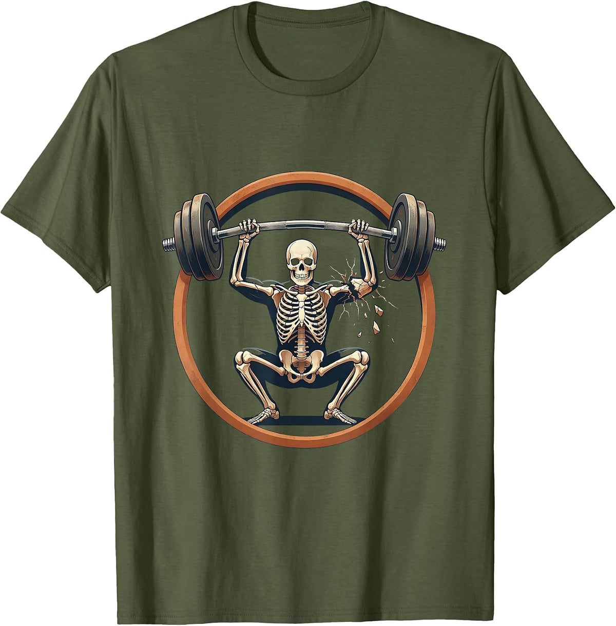 Everything Hurts Crumbling Skeleton Weightlifting T-Shirt - Olive Green