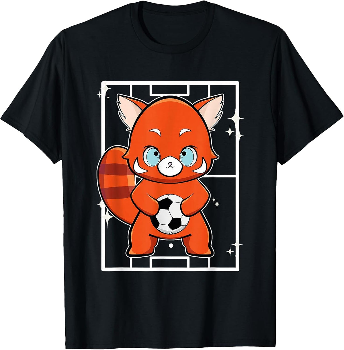 Red Panda with Football T-Shirt - Black