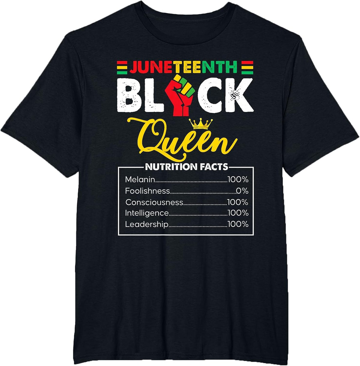 Womens Juneteenth Black African Queen Nutritional Facts T-Shirt - Black